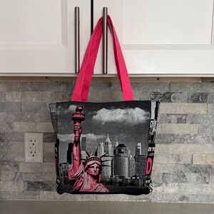 Robin Ruth NY Skyline Statue of Liberty Pink Black Canvas Tote Bag